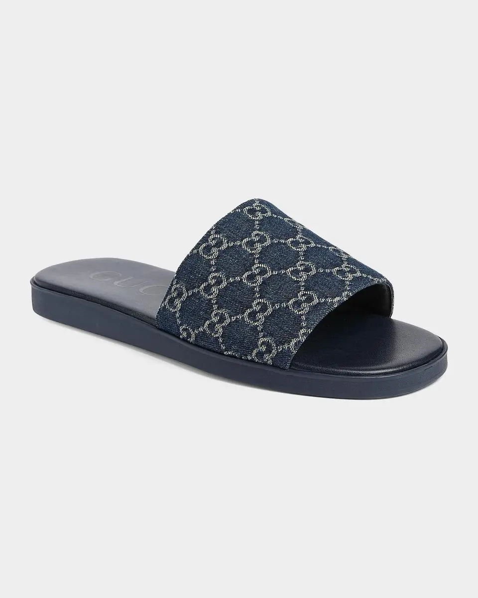 Gucci Men's Charlie GG Monogram Denim Slides | Thumbnail 2 Gucci Men's Charlie GG Monogram Denim Slides | Thumbnail 2