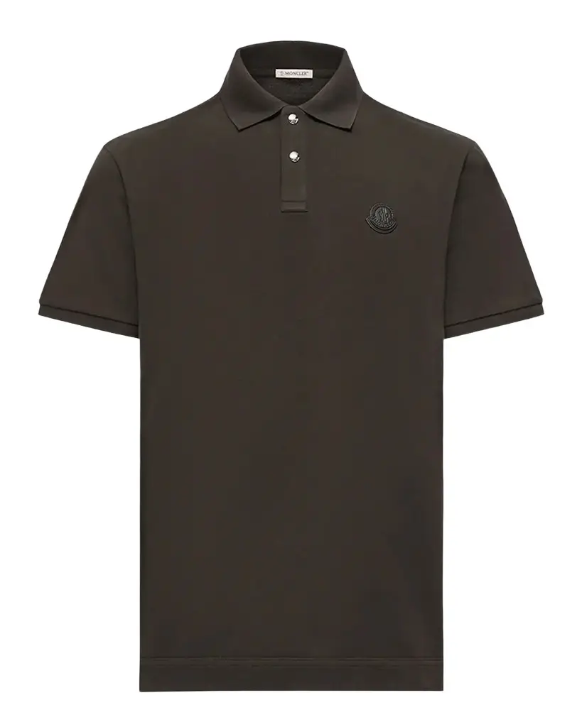 Moncler Men's Leather Logo Patch Cotton Pique Polo Shirt | Image 1 Moncler Men's Leather Logo Patch Cotton Pique Polo Shirt | Image 1