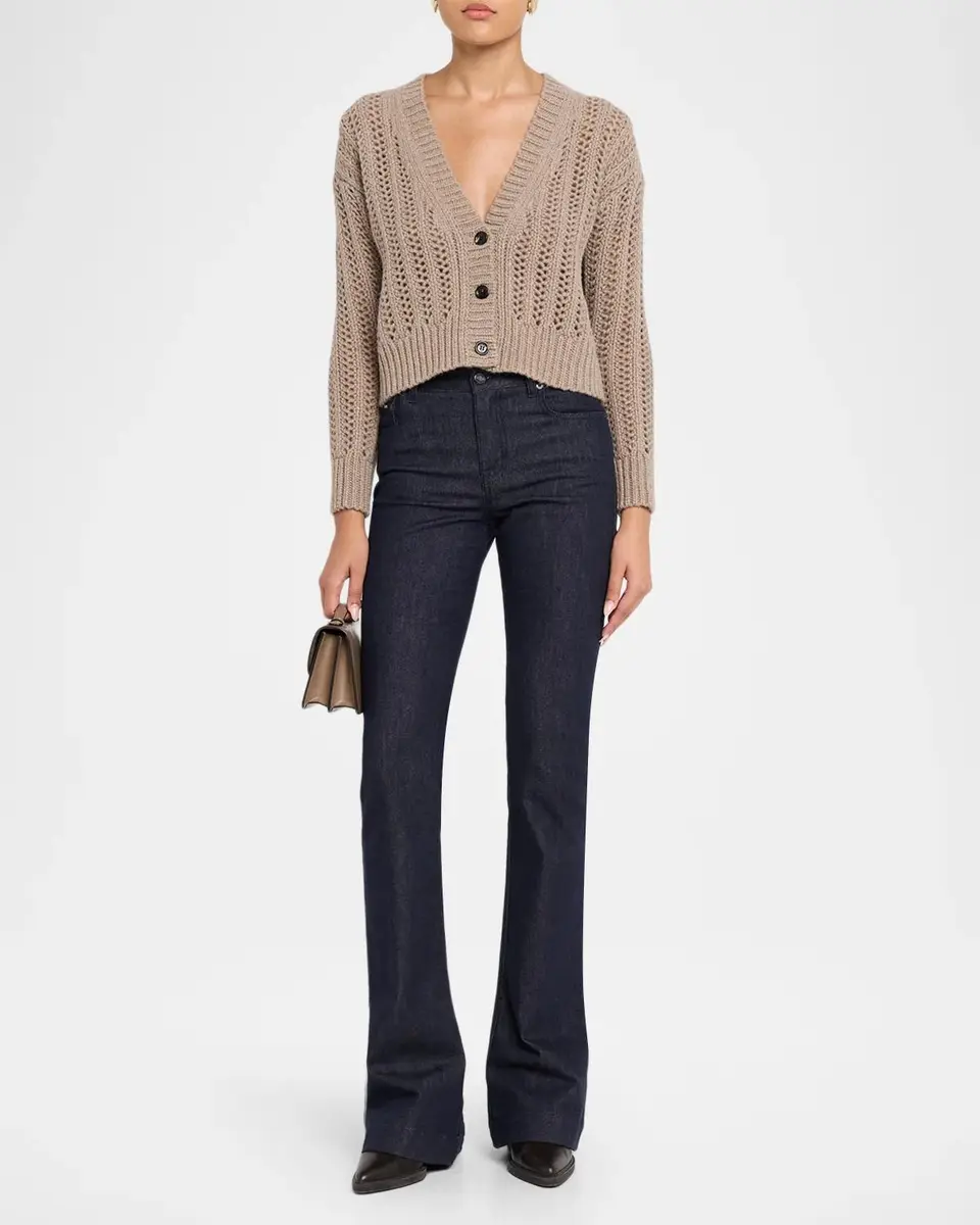Max Mara Cashmere Open-Knit V-Neck Crop Cardigan | Thumbnail 2 Max Mara Cashmere Open-Knit V-Neck Crop Cardigan | Thumbnail 2