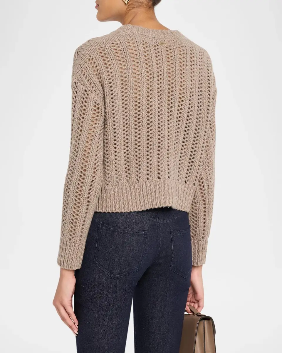 Max Mara Cashmere Open-Knit V-Neck Crop Cardigan | Thumbnail 3 Max Mara Cashmere Open-Knit V-Neck Crop Cardigan | Thumbnail 3
