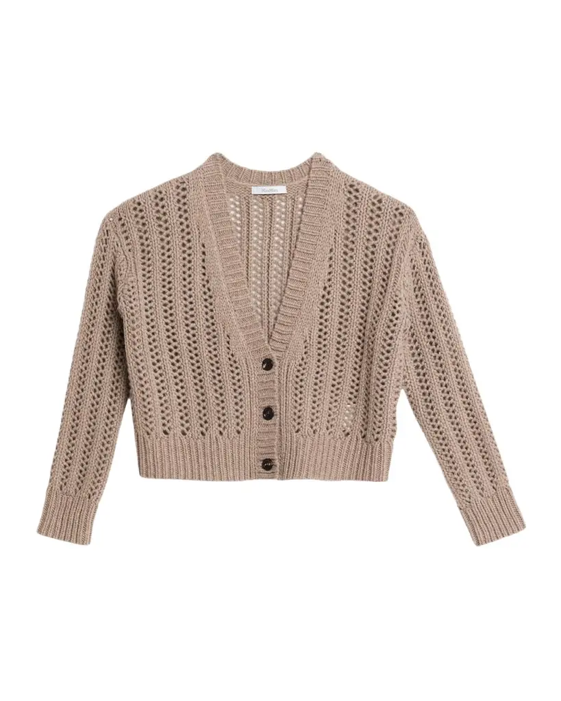Max Mara Cashmere Open-Knit V-Neck Crop Cardigan | Image 1 Max Mara Cashmere Open-Knit V-Neck Crop Cardigan | Image 1