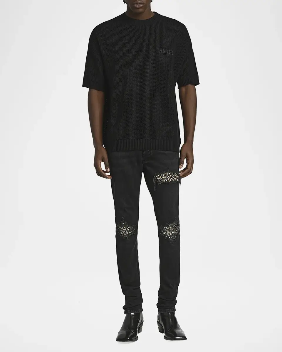 AMIRI Men's Studded Rip and Repair Black Denim Skinny Jeans | Thumbnail 2 AMIRI Men's Studded Rip and Repair Black Denim Skinny Jeans | Thumbnail 2