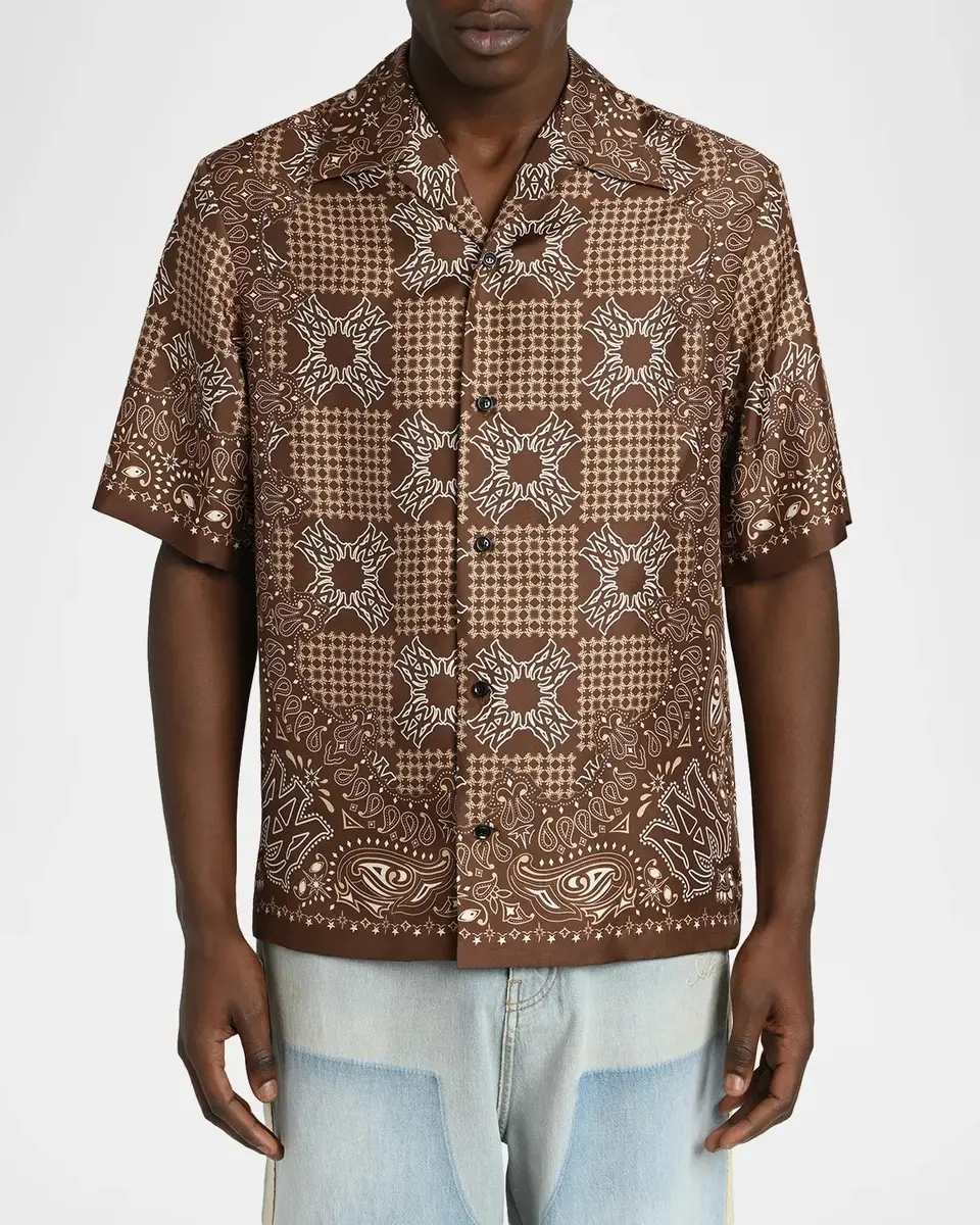 AMIRI Men's Silk MA Quad Paisley Short-Sleeve Shirt | Thumbnail 4 AMIRI Men's Silk MA Quad Paisley Short-Sleeve Shirt | Thumbnail 4