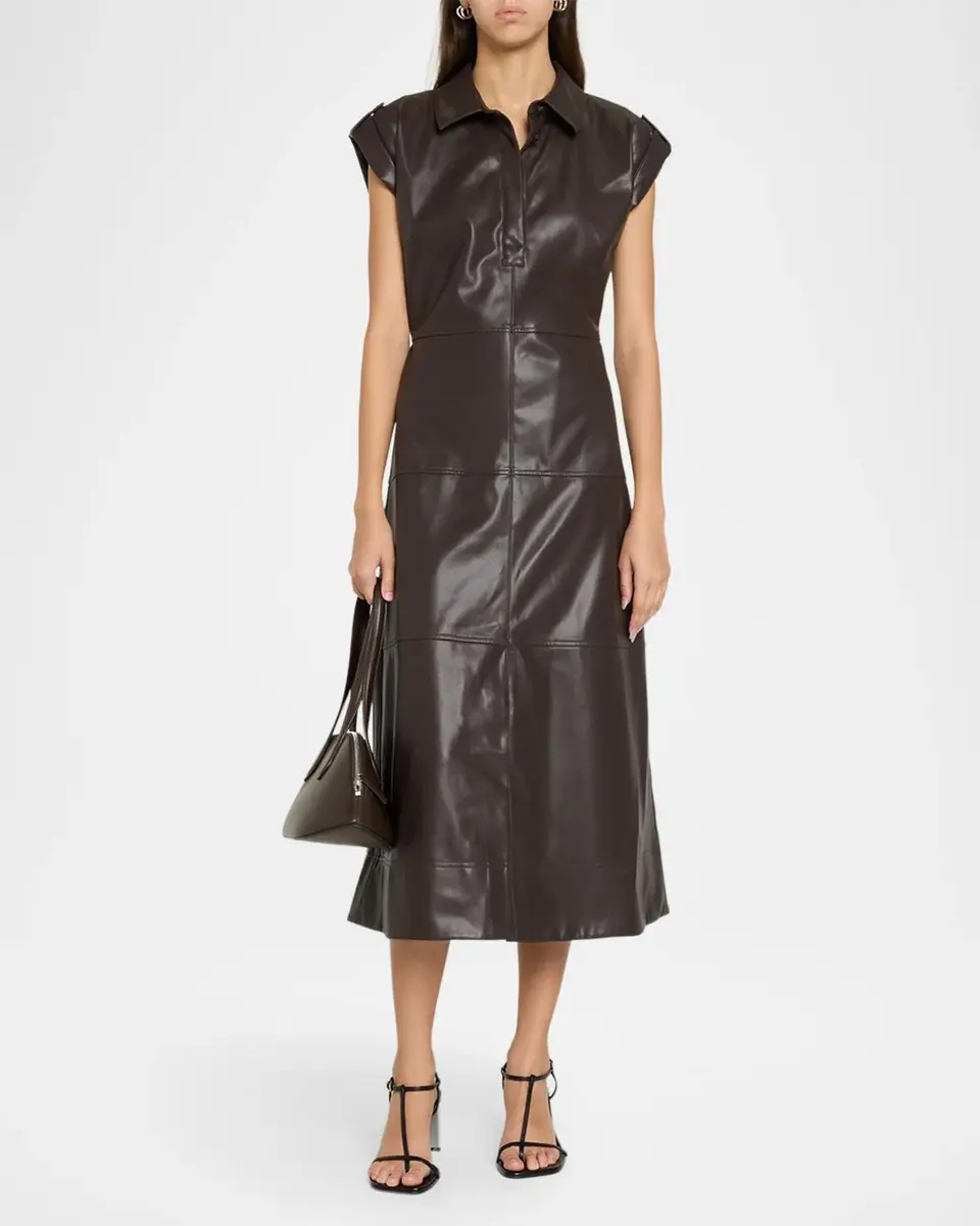 TANYA TAYLOR Shivi Faux-Leather Midi Dress | Thumbnail 2 TANYA TAYLOR Shivi Faux-Leather Midi Dress | Thumbnail 2
