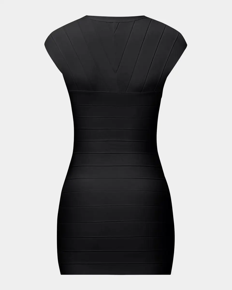 Hervé Léger Champagne V-Neck Bandage Minidress | Thumbnail 7
