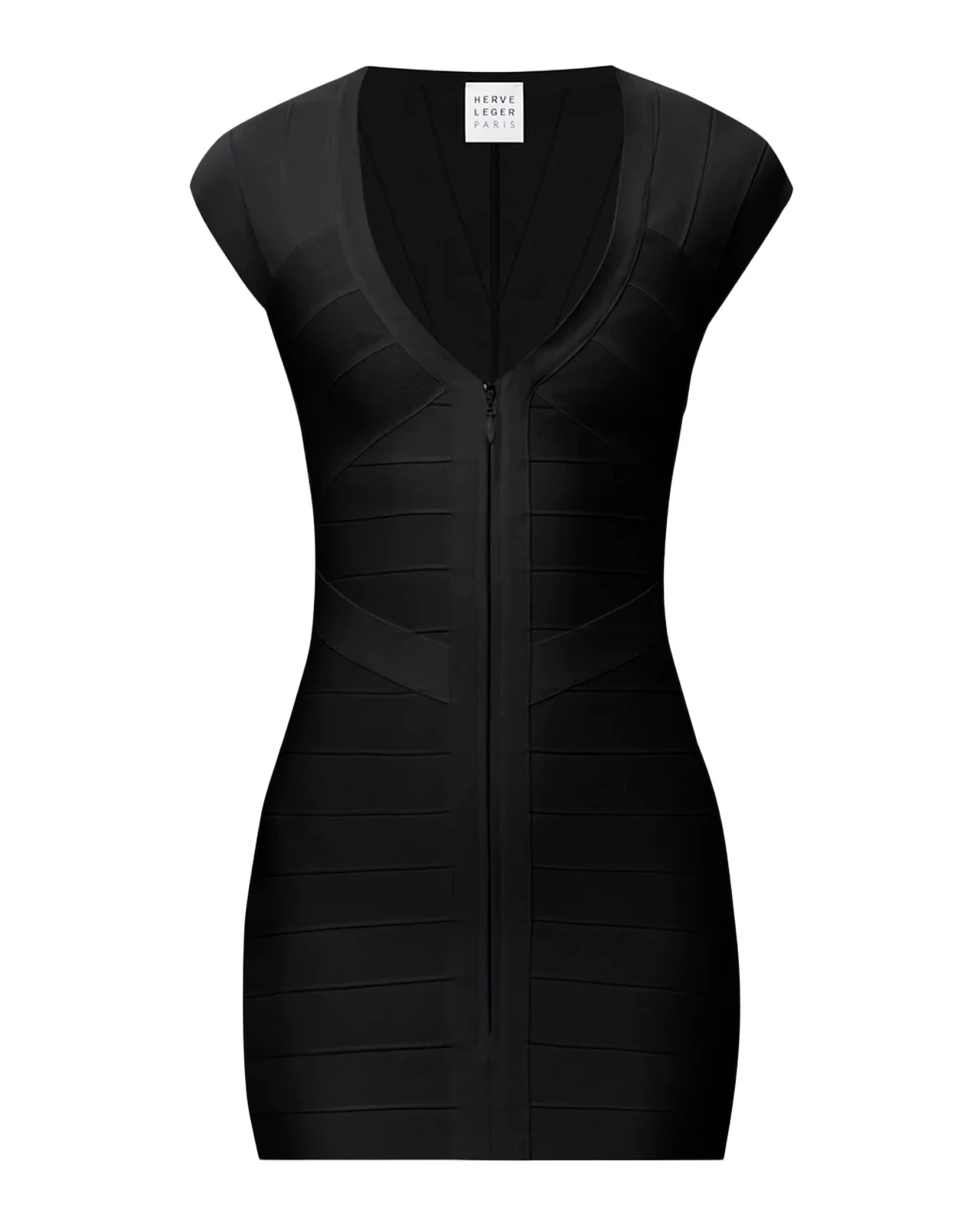 Hervé Léger Champagne V-Neck Bandage Minidress