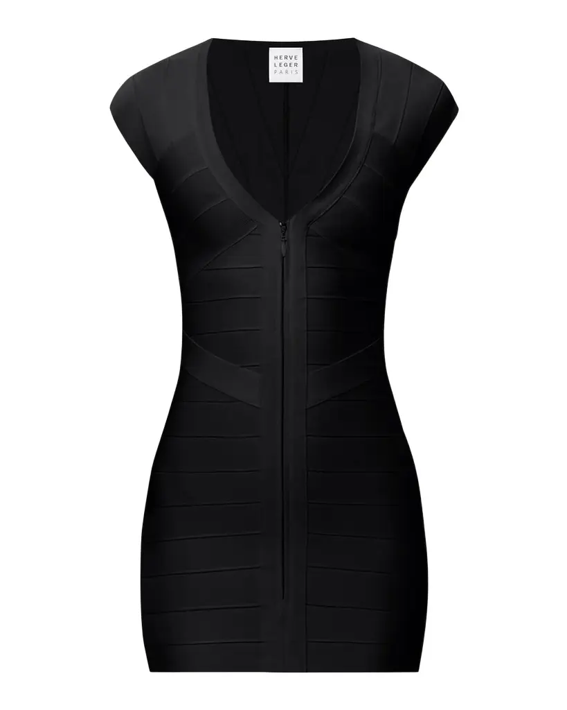 Hervé Léger Champagne V-Neck Bandage Minidress | Image 1 Hervé Léger Champagne V-Neck Bandage Minidress | Image 1