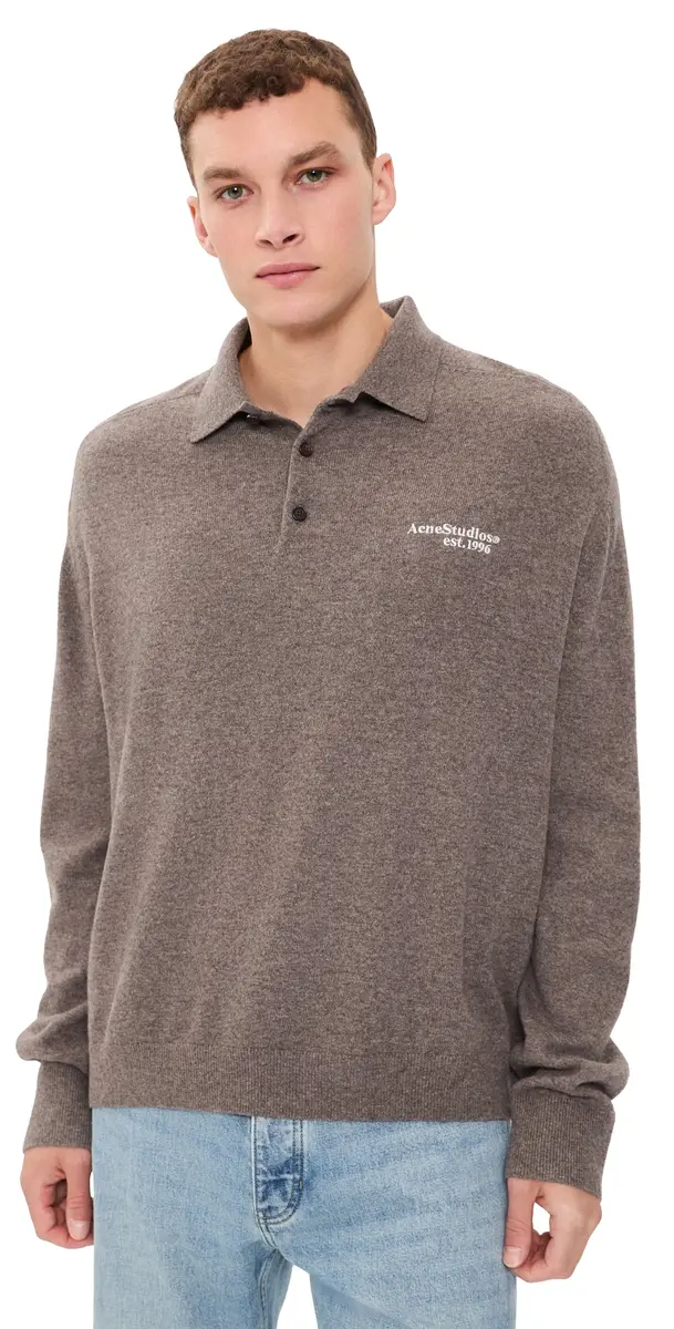 Acne Studios Kluxey Light Polo Wool Sweater Brown Melange | Image 1 Acne Studios Kluxey Light Polo Wool Sweater Brown Melange | Image 1