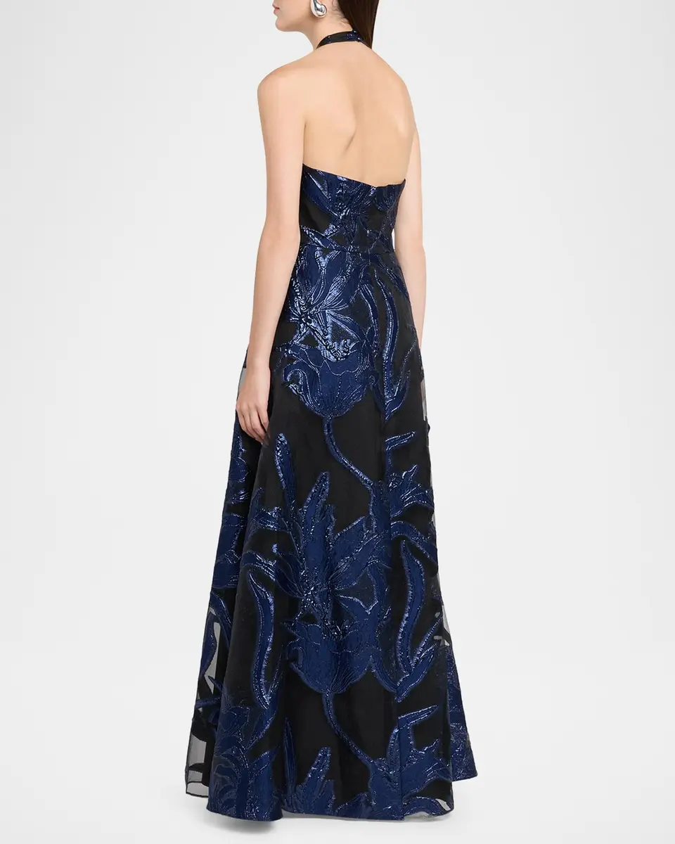 Aidan Mattox Plunging Metallic Organza Jacquard Gown | Thumbnail 3 Aidan Mattox Plunging Metallic Organza Jacquard Gown | Thumbnail 3