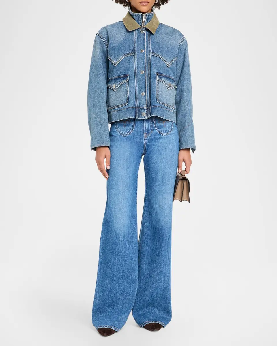 Veronica Beard Wegner Layered Corduroy-Collar Denim Jacket | Thumbnail 2 Veronica Beard Wegner Layered Corduroy-Collar Denim Jacket | Thumbnail 2