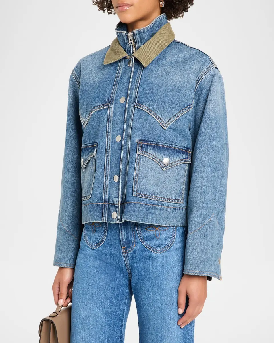 Veronica Beard Wegner Layered Corduroy-Collar Denim Jacket | Thumbnail 4 Veronica Beard Wegner Layered Corduroy-Collar Denim Jacket | Thumbnail 4