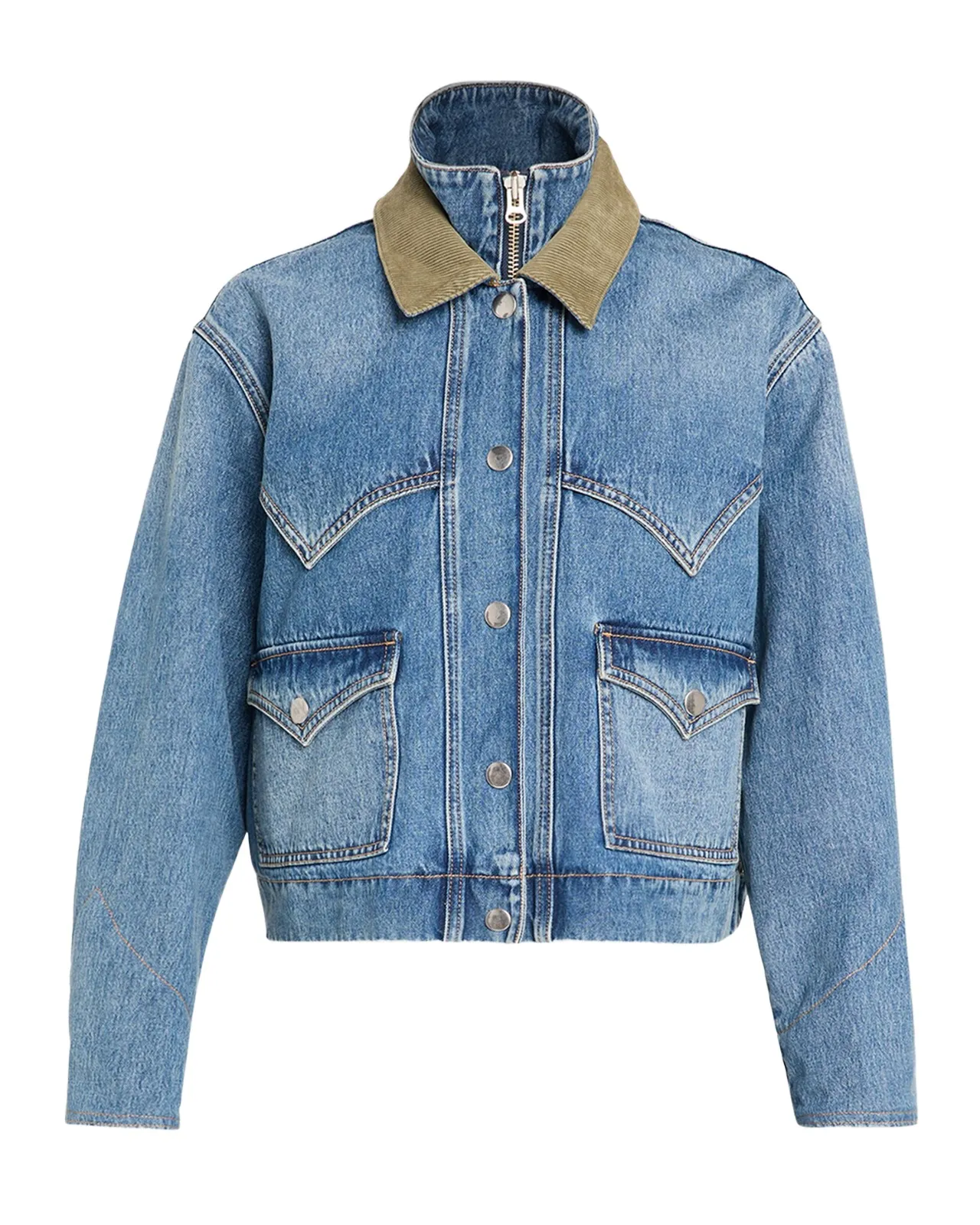 Veronica Beard Wegner Layered Corduroy-Collar Denim Jacket