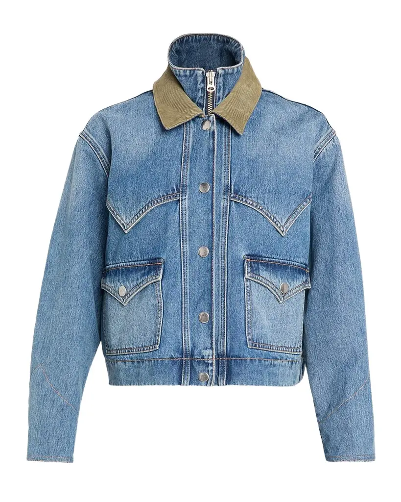 Veronica Beard Wegner Layered Corduroy-Collar Denim Jacket | Image 1 Veronica Beard Wegner Layered Corduroy-Collar Denim Jacket | Image 1