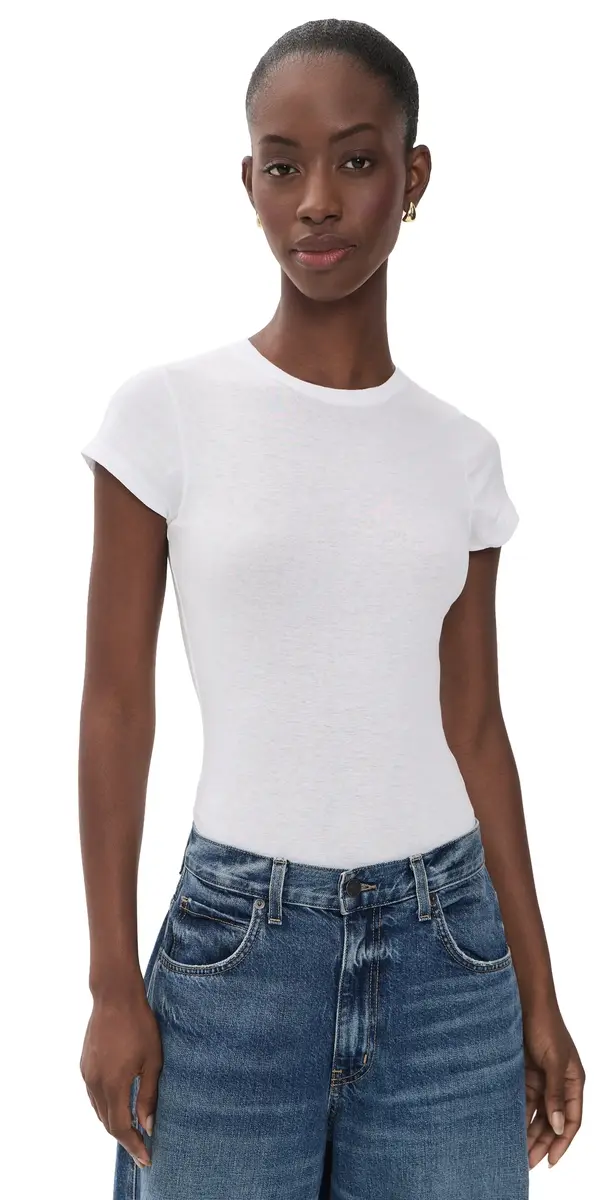 RE/DONE 60s Slim Tee Thong Bodysuit Optic White | Image 1 RE/DONE 60s Slim Tee Thong Bodysuit Optic White | Image 1