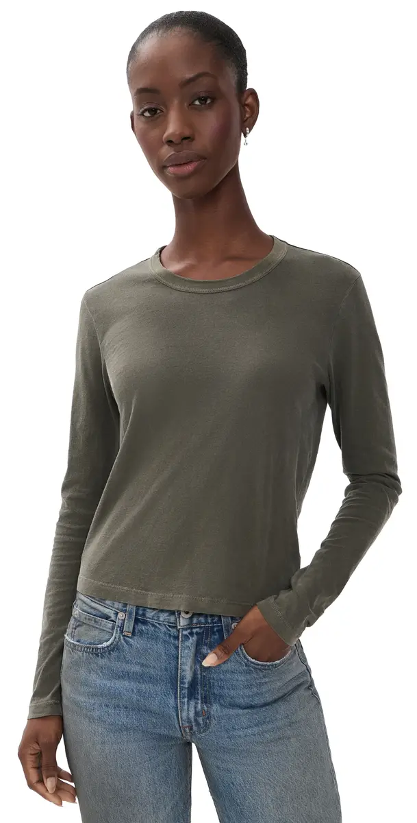 James Perse Shrunken Crew Neck Tee Army Green | Image 1 James Perse Shrunken Crew Neck Tee Army Green | Image 1