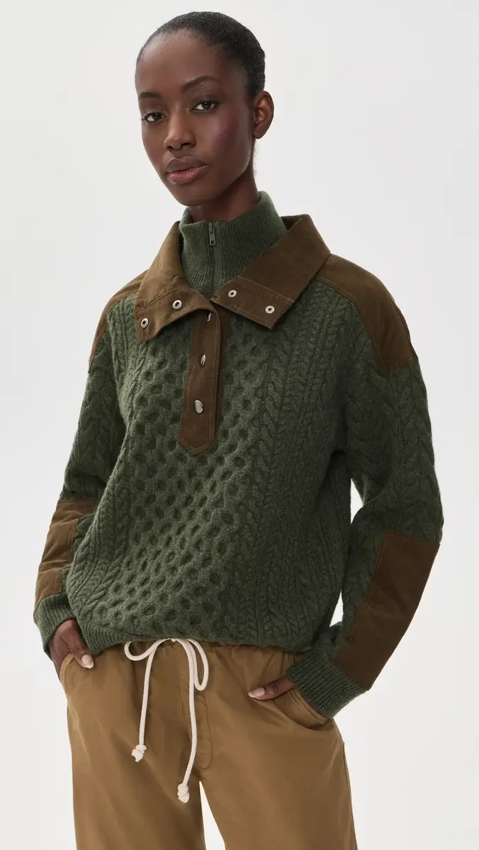 Sea Allen Cable Half Zip Double Layer Sweater | Thumbnail 2 Sea Allen Cable Half Zip Double Layer Sweater | Thumbnail 2