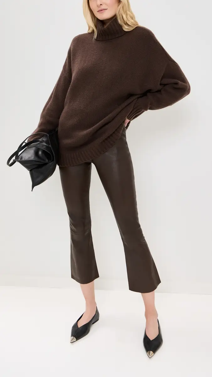 Sprwmn Grace Leather Crop Flare Pants | Thumbnail 2 Sprwmn Grace Leather Crop Flare Pants | Thumbnail 2