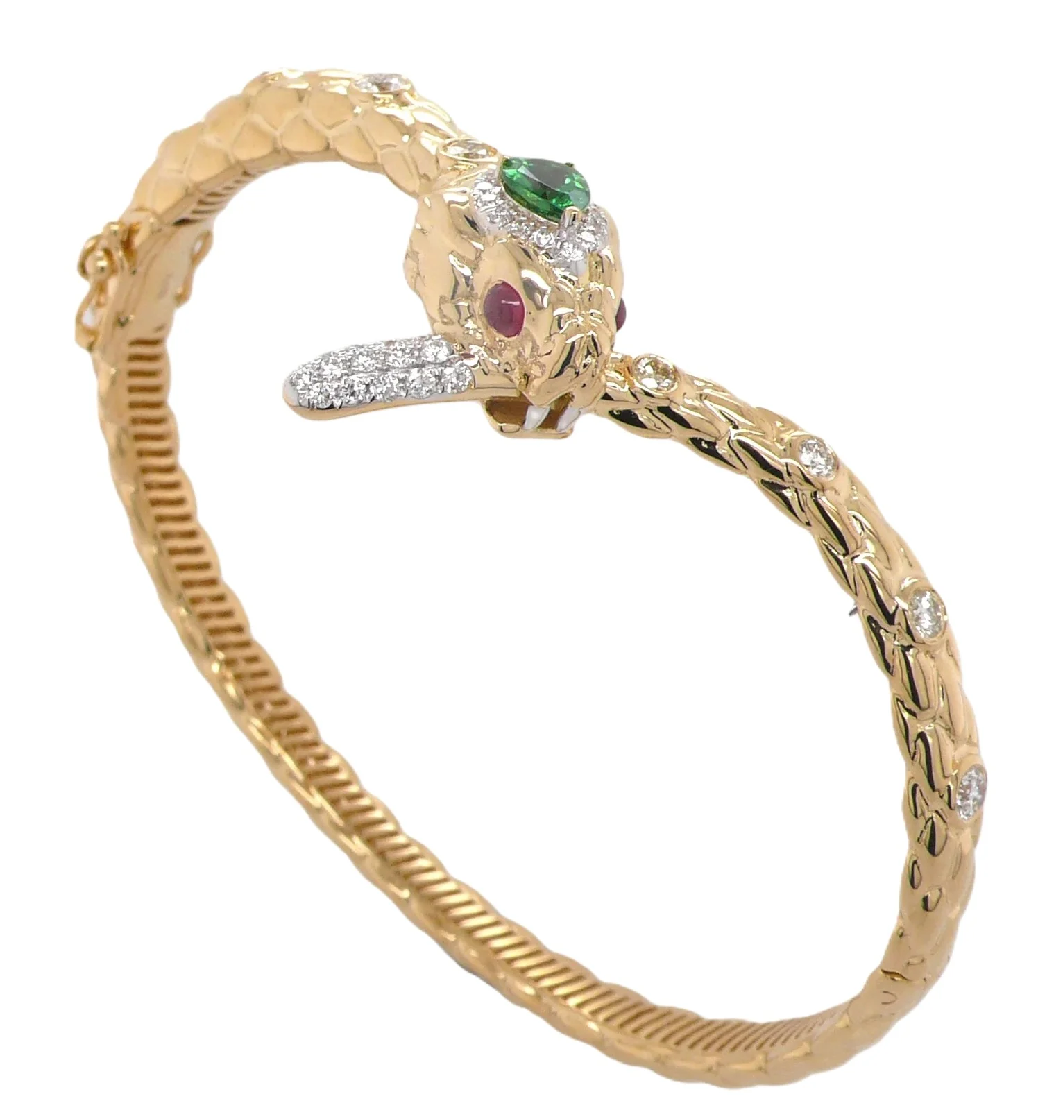 Wish Fine Jewelry 1.78ct DiamondRuby Green Garnet 18K Gold Snake Bracelet
