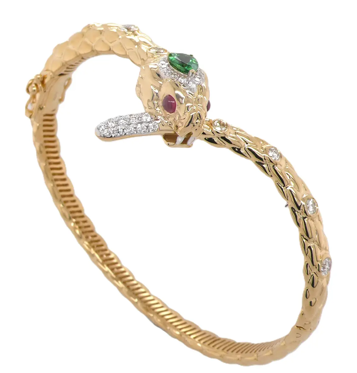 Wish Fine Jewelry 1.78ct DiamondRuby Green Garnet 18K Gold Snake Bracelet | Image 1 Wish Fine Jewelry 1.78ct DiamondRuby Green Garnet 18K Gold Snake Bracelet | Image 1