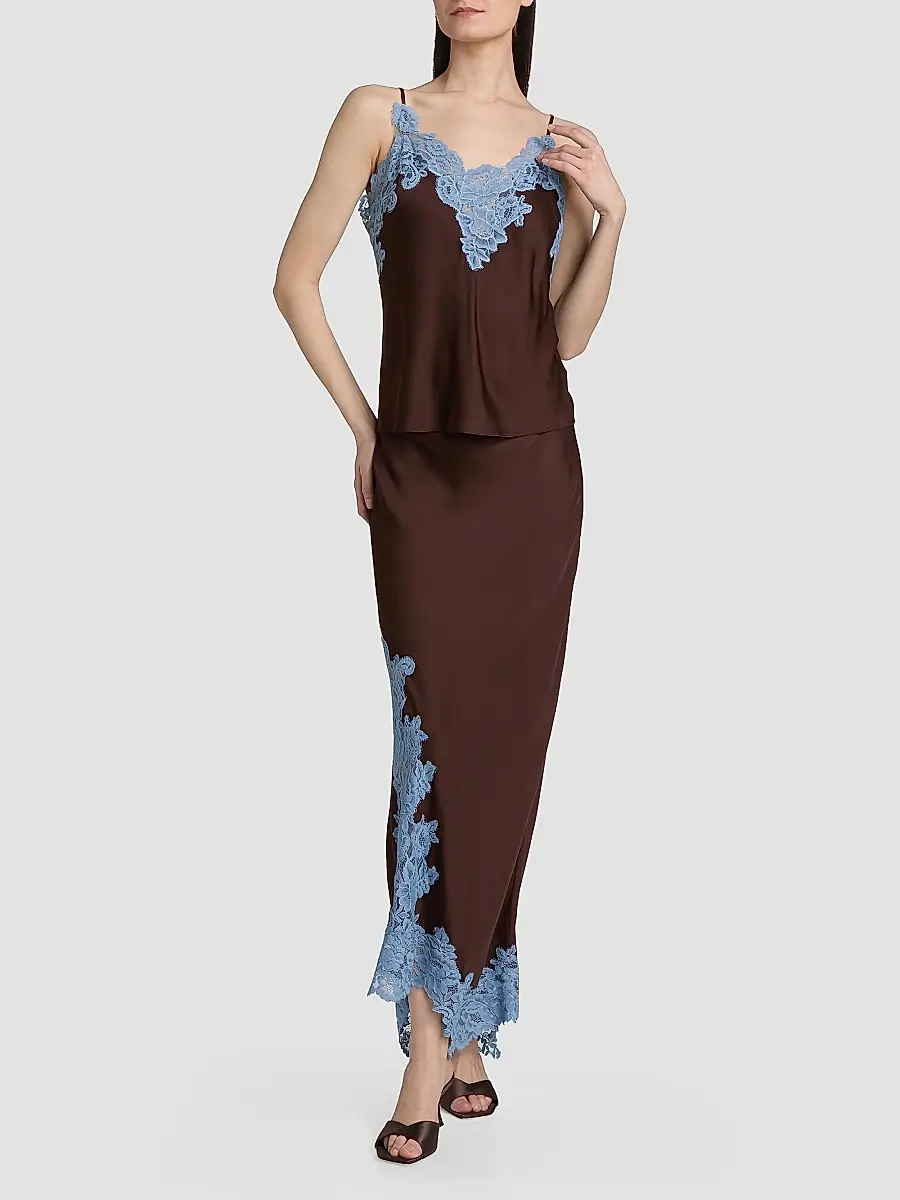 A.L.C. A. L.C. Women's Hana Lace & Satin Top - Ganache French Blue | Thumbnail 2 A.L.C. A. L.C. Women's Hana Lace & Satin Top - Ganache French Blue | Thumbnail 2
