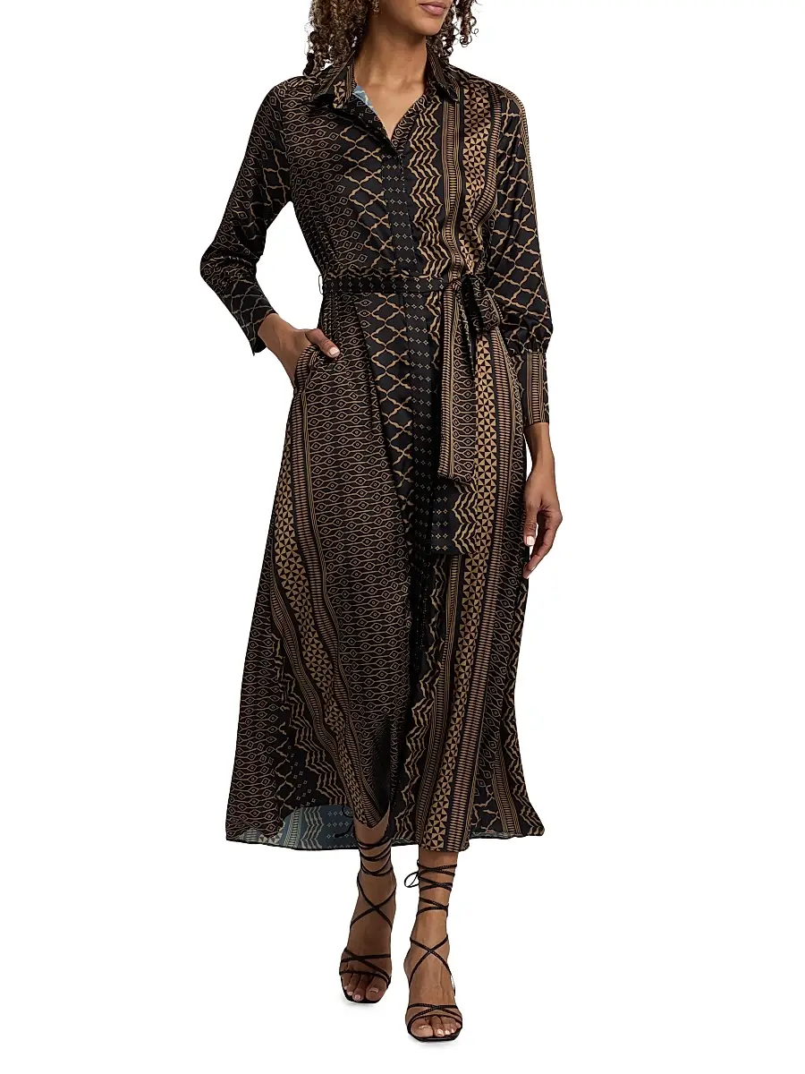 Misa Los Angeles Women's Herminia Geometric Tie-Waist Midi-Shirtdress | Thumbnail 2 Misa Los Angeles Women's Herminia Geometric Tie-Waist Midi-Shirtdress | Thumbnail 2