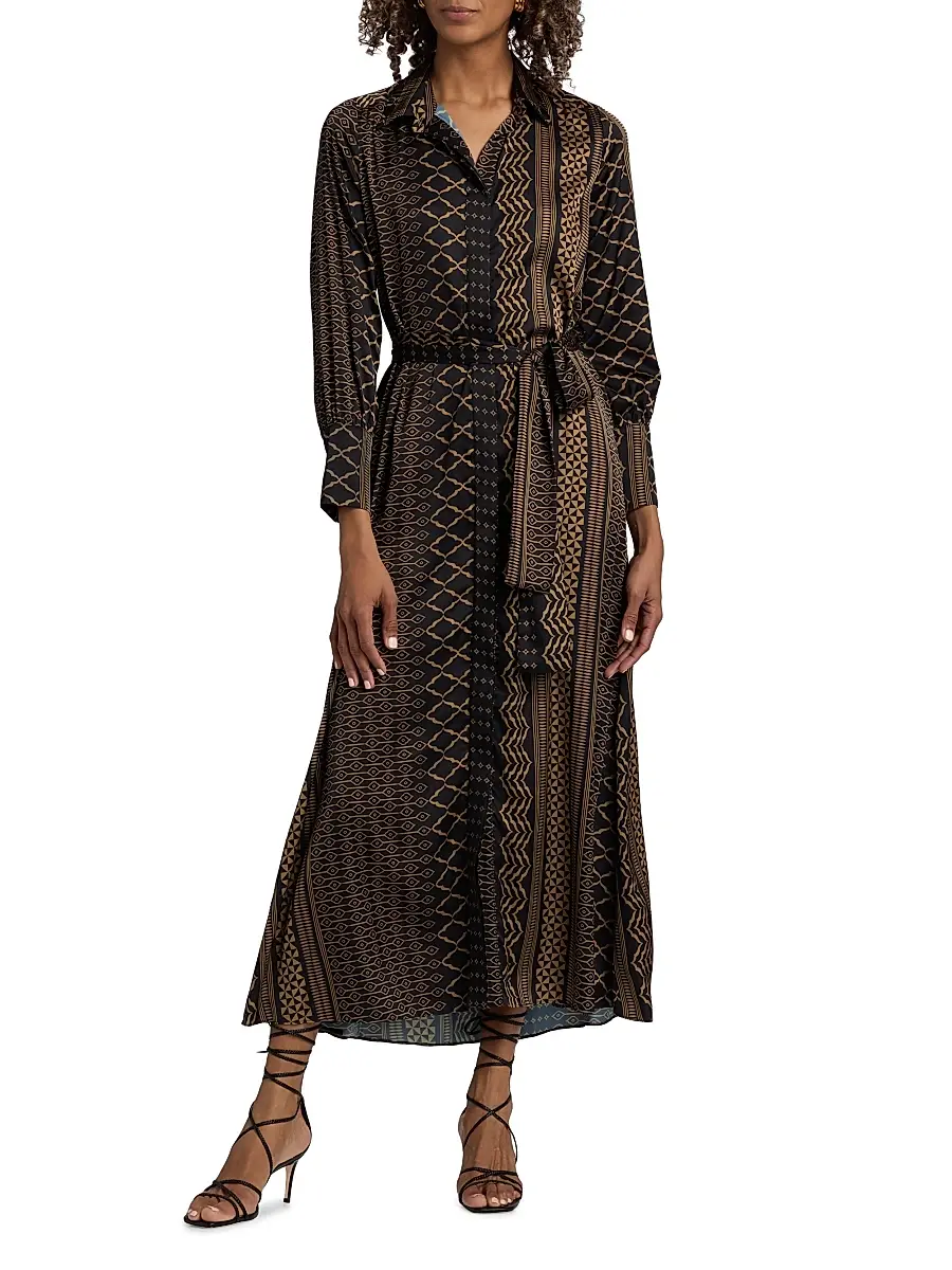 Misa Los Angeles Women's Herminia Geometric Tie-Waist Midi-Shirtdress | Thumbnail 3 Misa Los Angeles Women's Herminia Geometric Tie-Waist Midi-Shirtdress | Thumbnail 3