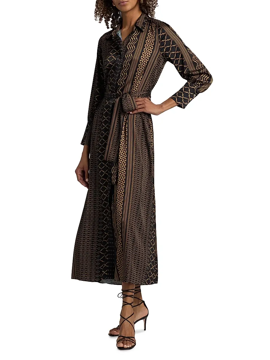 Misa Los Angeles Women's Herminia Geometric Tie-Waist Midi-Shirtdress | Thumbnail 4 Misa Los Angeles Women's Herminia Geometric Tie-Waist Midi-Shirtdress | Thumbnail 4