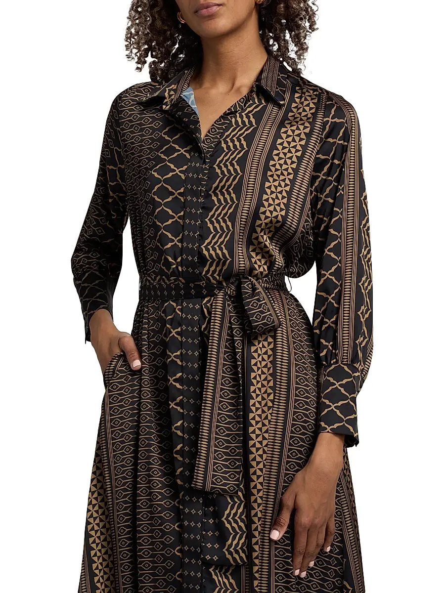 Misa Los Angeles Women's Herminia Geometric Tie-Waist Midi-Shirtdress | Thumbnail 6 Misa Los Angeles Women's Herminia Geometric Tie-Waist Midi-Shirtdress | Thumbnail 6