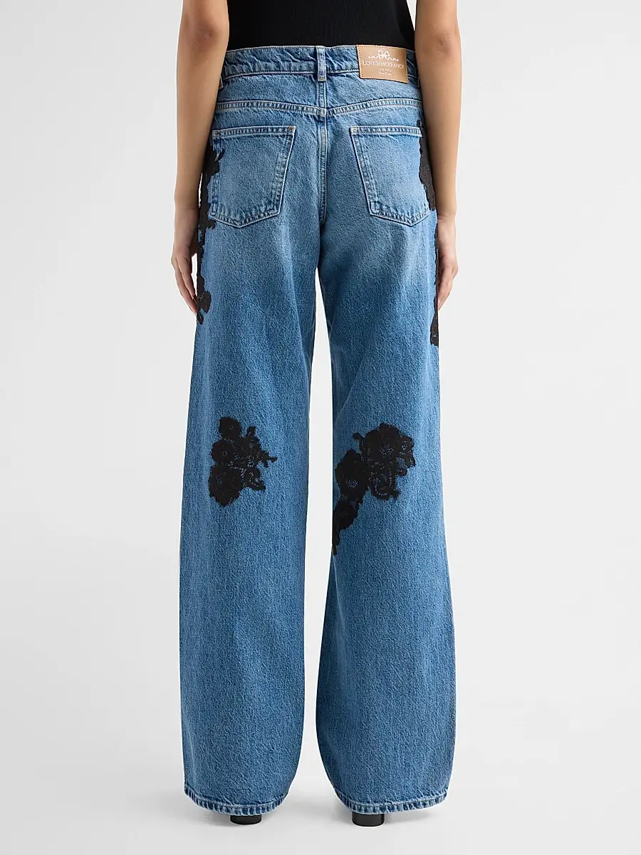 LoveShackFancy Women's Bambie Lace Appliqué Straight Jeans | Thumbnail 3 LoveShackFancy Women's Bambie Lace Appliqué Straight Jeans | Thumbnail 3