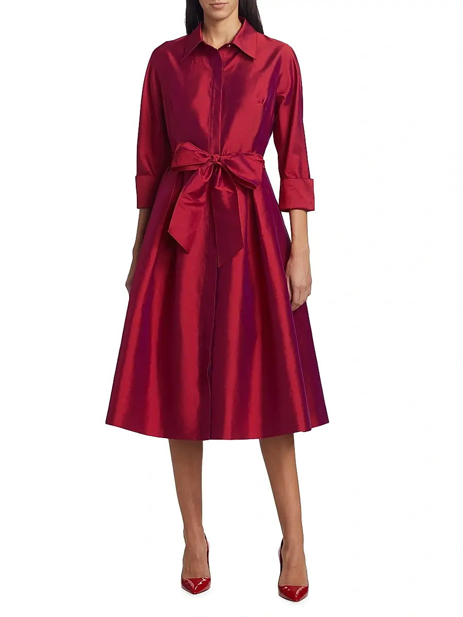 Teri Jon by Rickie Freeman Women's Silk Taffeta Shirtdress | Thumbnail 3 Teri Jon by Rickie Freeman Women's Silk Taffeta Shirtdress | Thumbnail 3