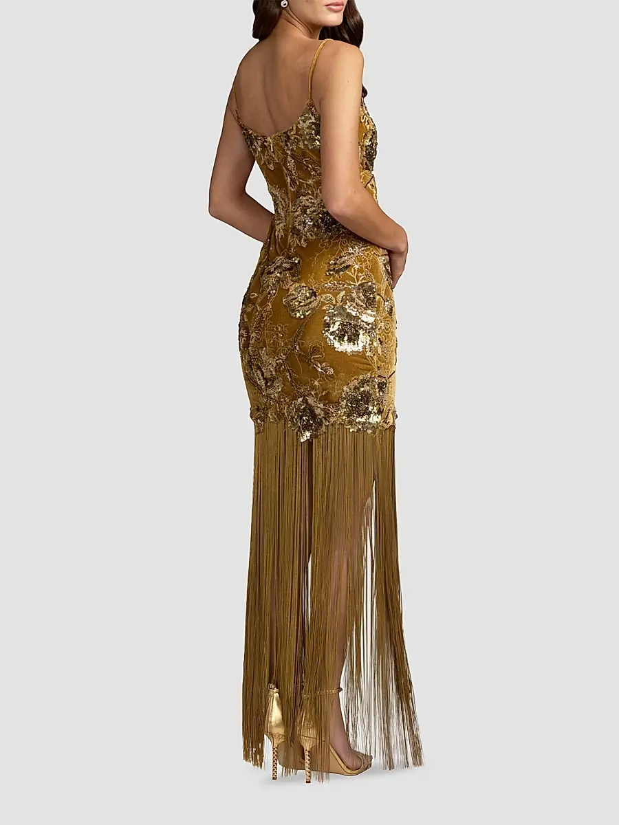 Mac Duggal Women's Beaded Velvet Fringe-Hem Cocktail Dress | Thumbnail 2