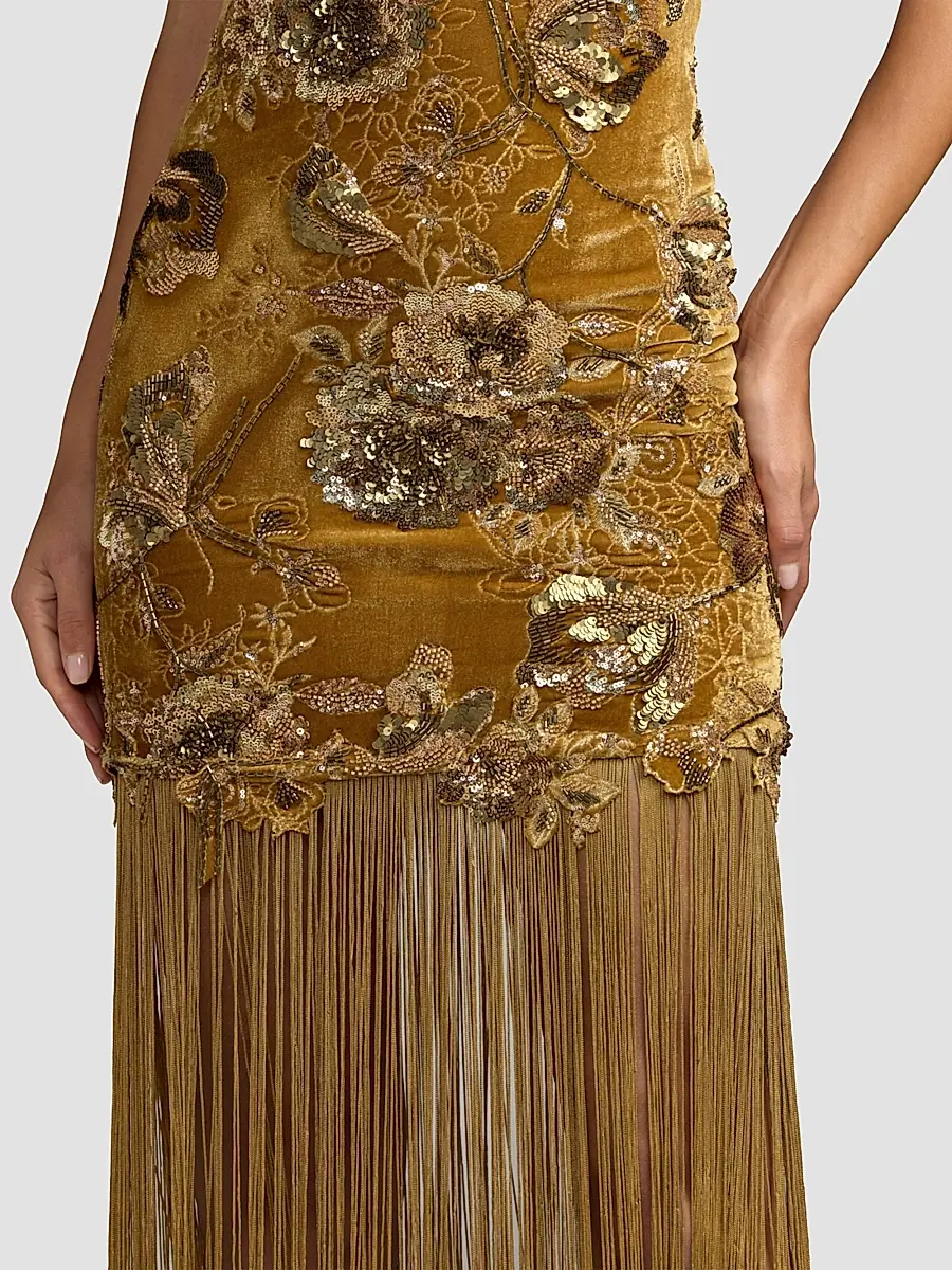 Mac Duggal Women's Beaded Velvet Fringe-Hem Cocktail Dress | Thumbnail 4