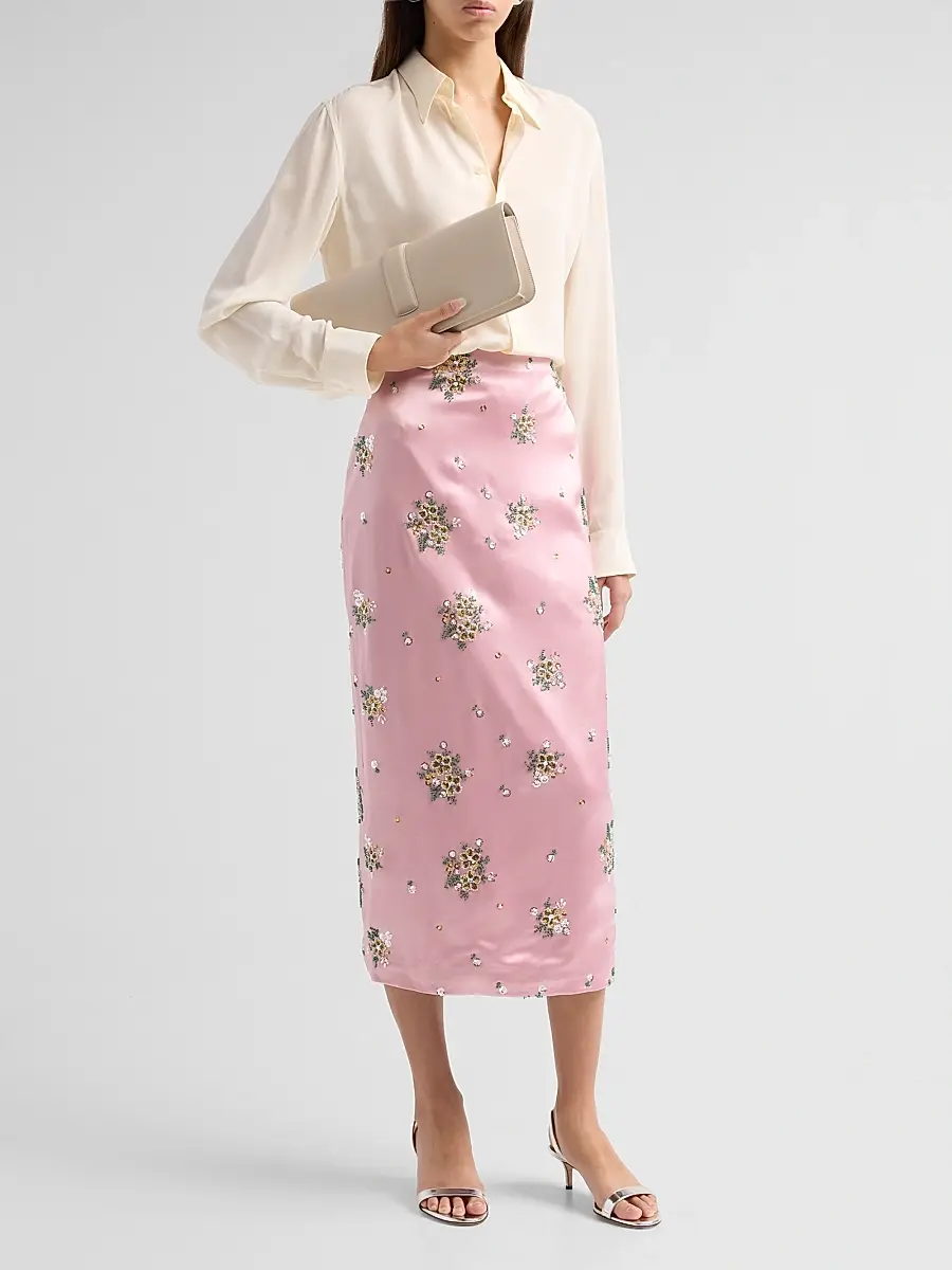 Milly Women's Raylen Floral Sequin-Embellished Satin Midi Skirt | Thumbnail 2 Milly Women's Raylen Floral Sequin-Embellished Satin Midi Skirt | Thumbnail 2