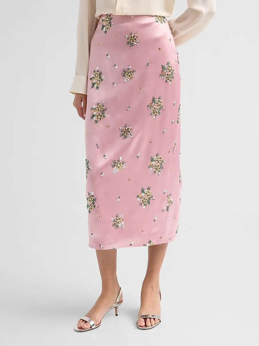 Milly Women's Raylen Floral Sequin-Embellished Satin Midi Skirt | Thumbnail 4 Milly Women's Raylen Floral Sequin-Embellished Satin Midi Skirt | Thumbnail 4