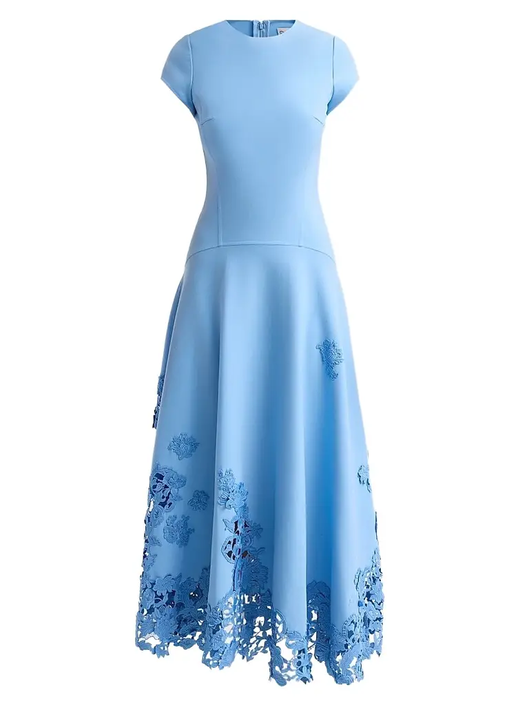 Oscar de la Renta Women's 3D Guipure Virgin Wool-Blend Maxi Dress - Talc Blue | Image 1 Oscar de la Renta Women's 3D Guipure Virgin Wool-Blend Maxi Dress - Talc Blue | Image 1