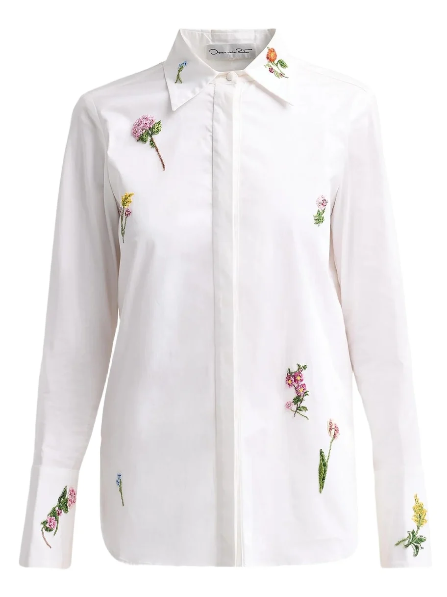 Women's Botanical Embroidered Stretch Cotton Twill Blouse Women's Botanical Embroidered Stretch Cotton Twill Blouse