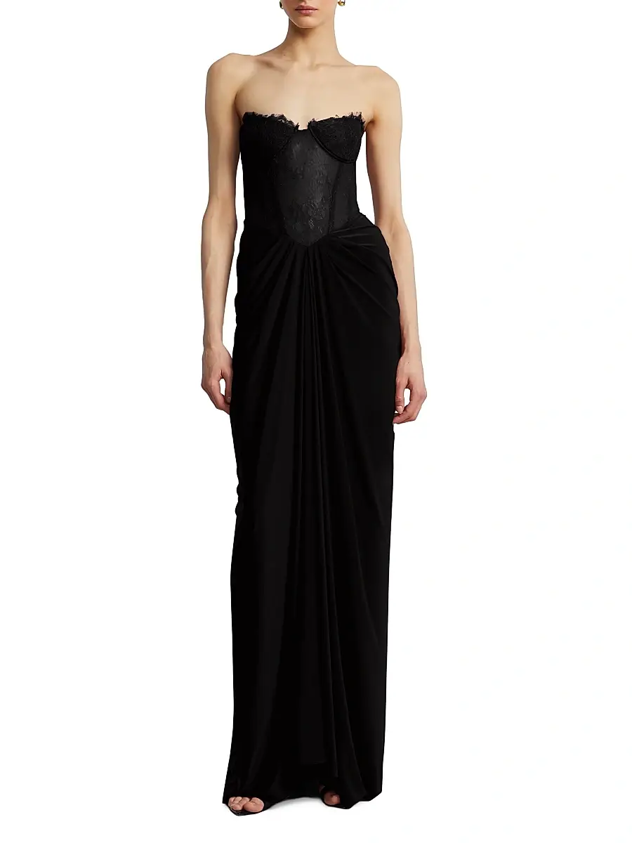 BCBGMAXAZRIA Women's Lace & Jersey Strapless Gown | Thumbnail 3