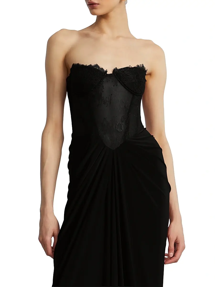 BCBGMAXAZRIA Women's Lace & Jersey Strapless Gown | Thumbnail 5