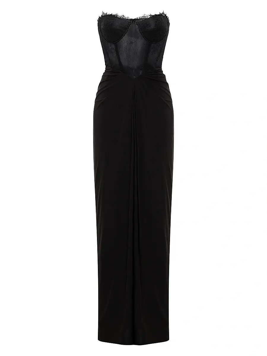 Women's Lace & Jersey Strapless Gown