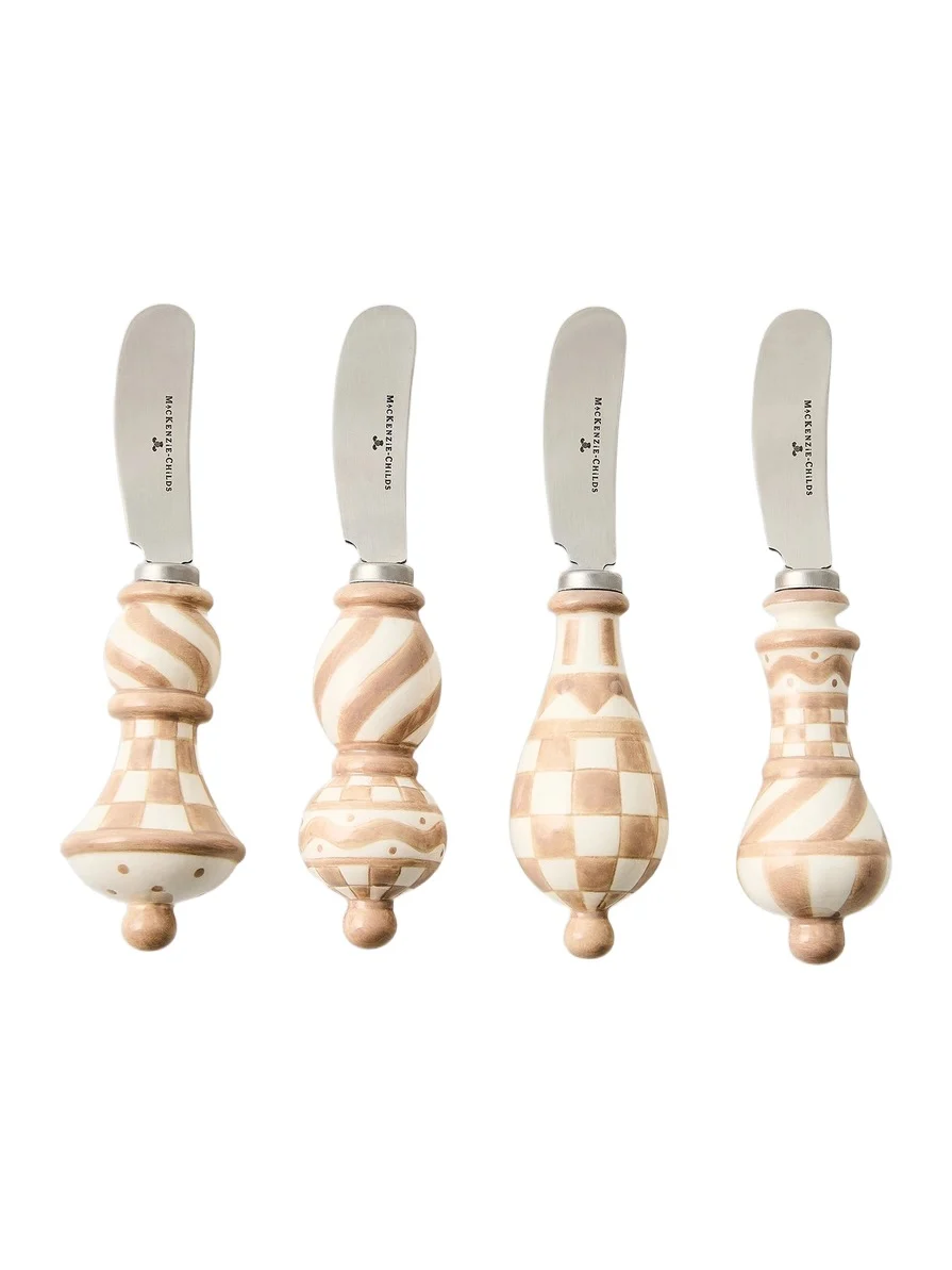 MacKenzie-Childs Mocha Check 4-Piece Party Spreader Set
