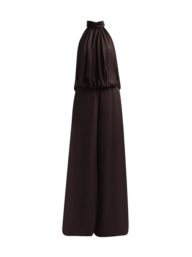 Amsale Women's Blouson Halterneck Jumpsuit - Raisin | Image 1 Amsale Women's Blouson Halterneck Jumpsuit - Raisin | Image 1
