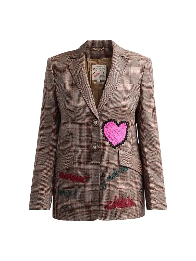 MAISON COMMON Women's Embroiderd Glen Check Wool Blazer | Image 1 MAISON COMMON Women's Embroiderd Glen Check Wool Blazer | Image 1