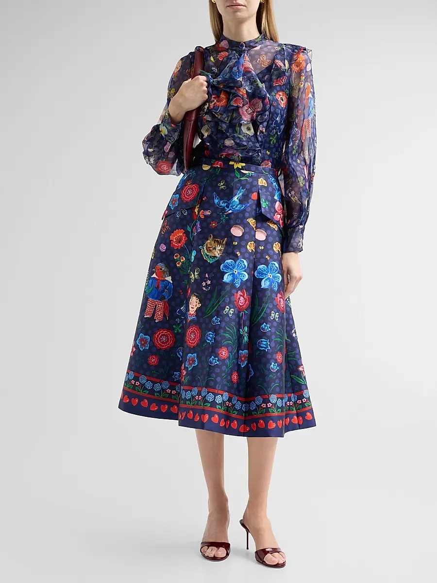 MAISON COMMON Women's Floral Mikado Midi Skirt | Thumbnail 2