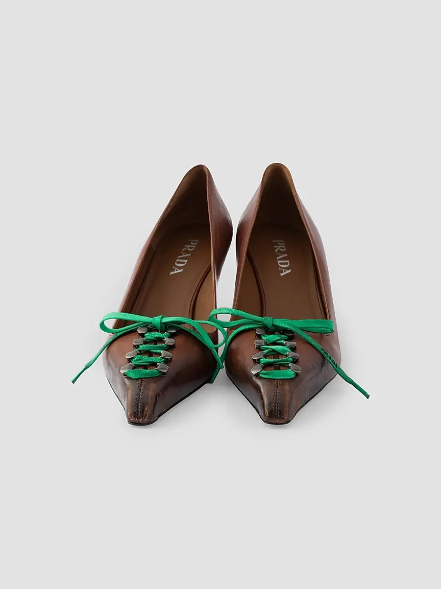 Prada Women's Antiqued Leather Pumps | Thumbnail 4
