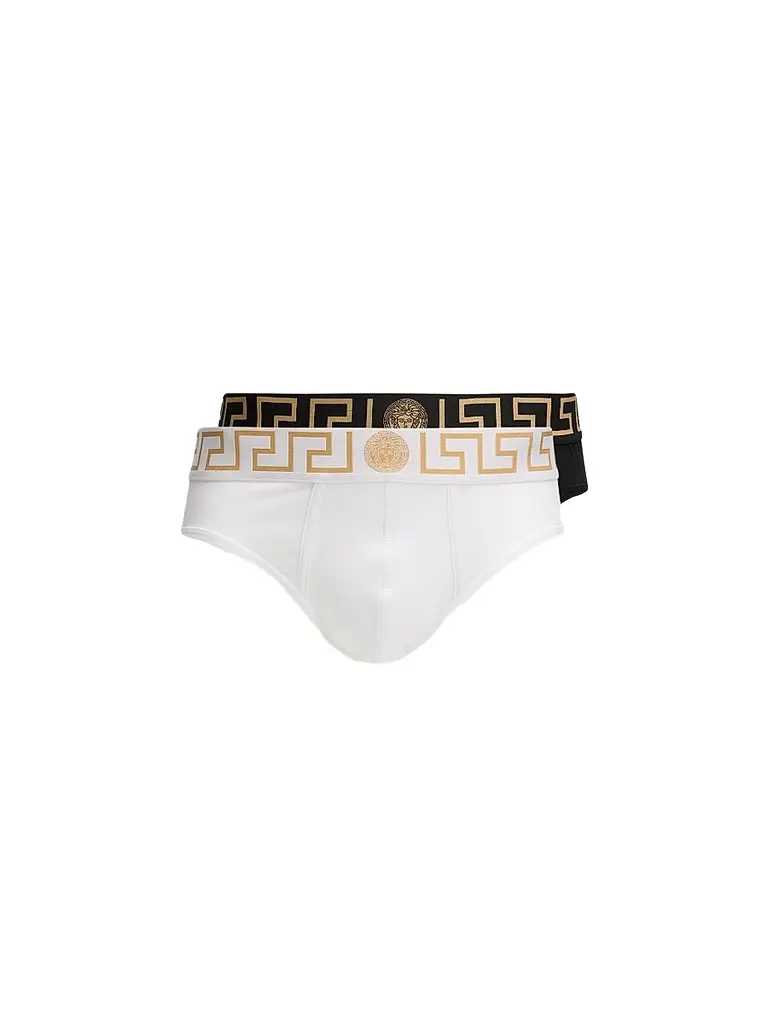 Versace Men's Medusa Key Jersey Brief 2-Pack - Black White Black Gold | Image 1 Versace Men's Medusa Key Jersey Brief 2-Pack - Black White Black Gold | Image 1