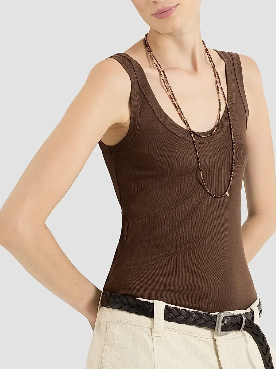 Brunello Cucinelli Women's Stretch Cotton Ribbed Jersey Top with Monili - Brown | Thumbnail 6 Brunello Cucinelli Women's Stretch Cotton Ribbed Jersey Top with Monili - Brown | Thumbnail 6