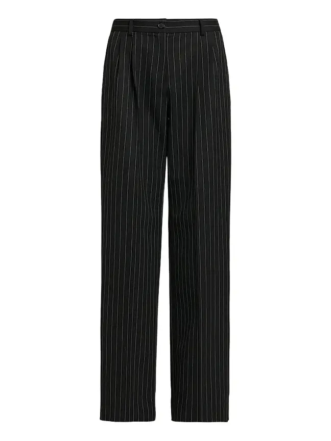 Women's Pinstriped Virgin Wool-Cashmere Straight-Leg Pants Women's Pinstriped Virgin Wool-Cashmere Straight-Leg Pants