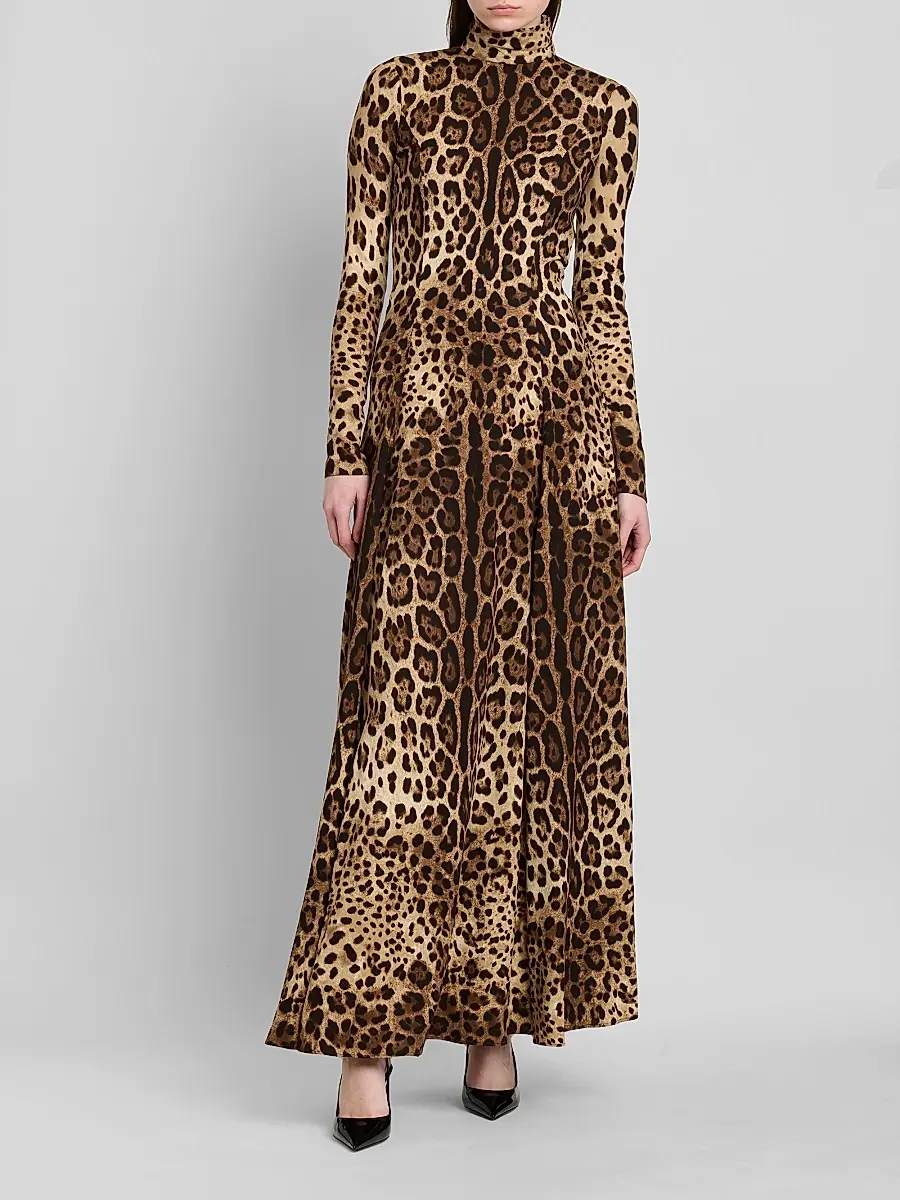 Dolce & Gabbana Women's Leopard Silk Charmeuse Maxi Dress | Thumbnail 2