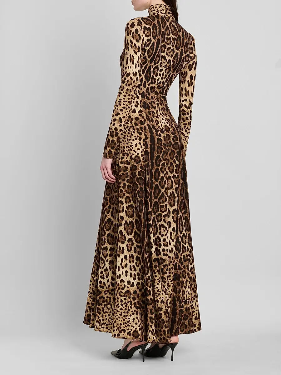 Dolce & Gabbana Women's Leopard Silk Charmeuse Maxi Dress | Thumbnail 3