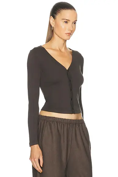 ENZA COSTA Supima Cotton V-Neck Cardigan | Thumbnail 2